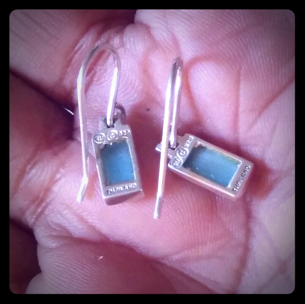 Vintage .925 Minimalist Rectangular Drop Earrings - image 4